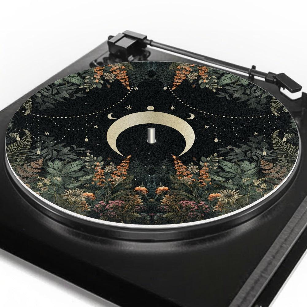 Dark Cottagecore Lush Forest Moon Phase Turntable mat |Sense Forest - sense forest