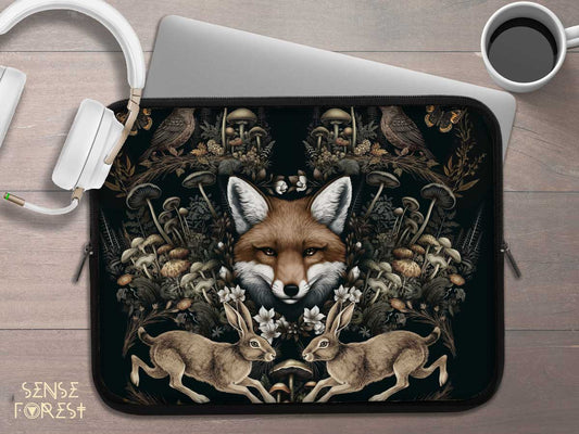 Dark Cottagecore Mushroom Forest animal laptop sleeve - sense forest