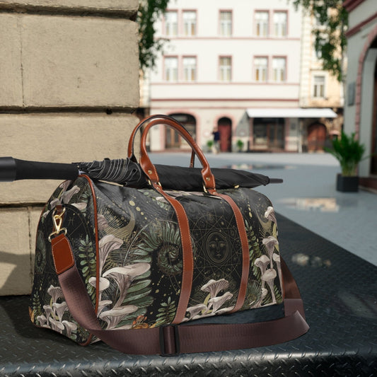 Dark cottagecore oyster mushroom Zodiac forest Travel Duffle Bag | Sense Forest - sense forest