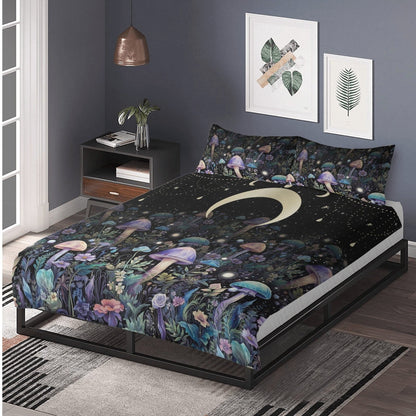 Dark Cottagecore purple mushroom 3 Pcs Beddings - sense forest