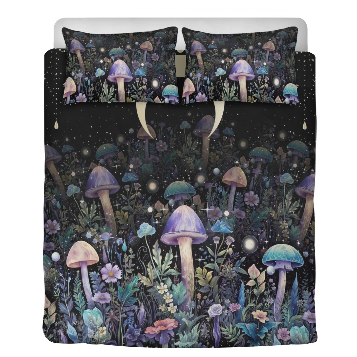 Dark Cottagecore purple mushroom 3 Pcs Beddings - sense forest