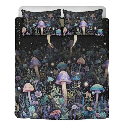 Dark Cottagecore purple mushroom 3 Pcs Beddings - sense forest