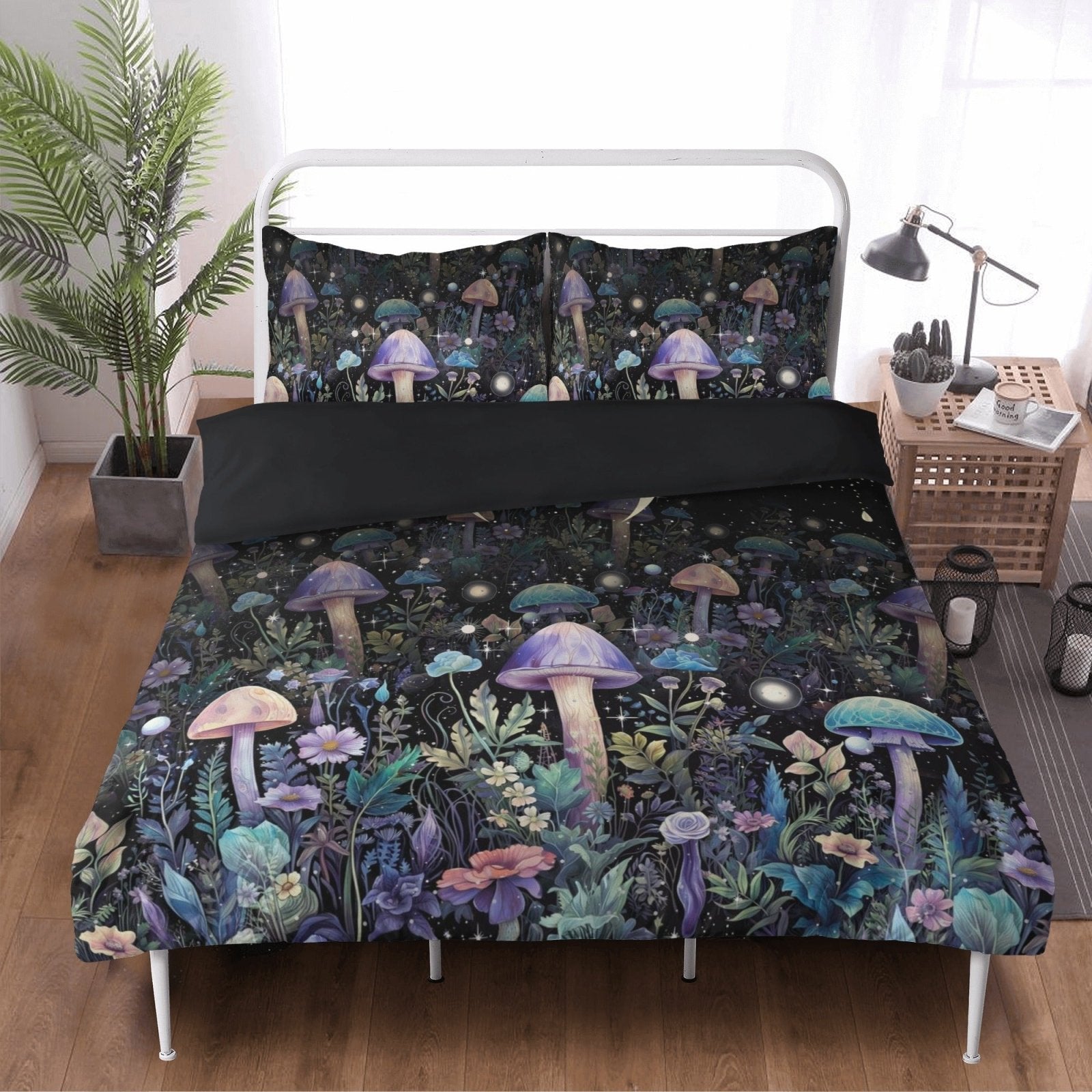 Dark Cottagecore purple mushroom 3 Pcs Beddings - sense forest