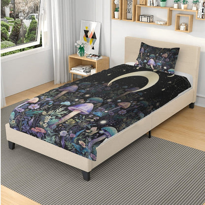 Dark Cottagecore purple mushroom 3 Pcs Beddings - sense forest