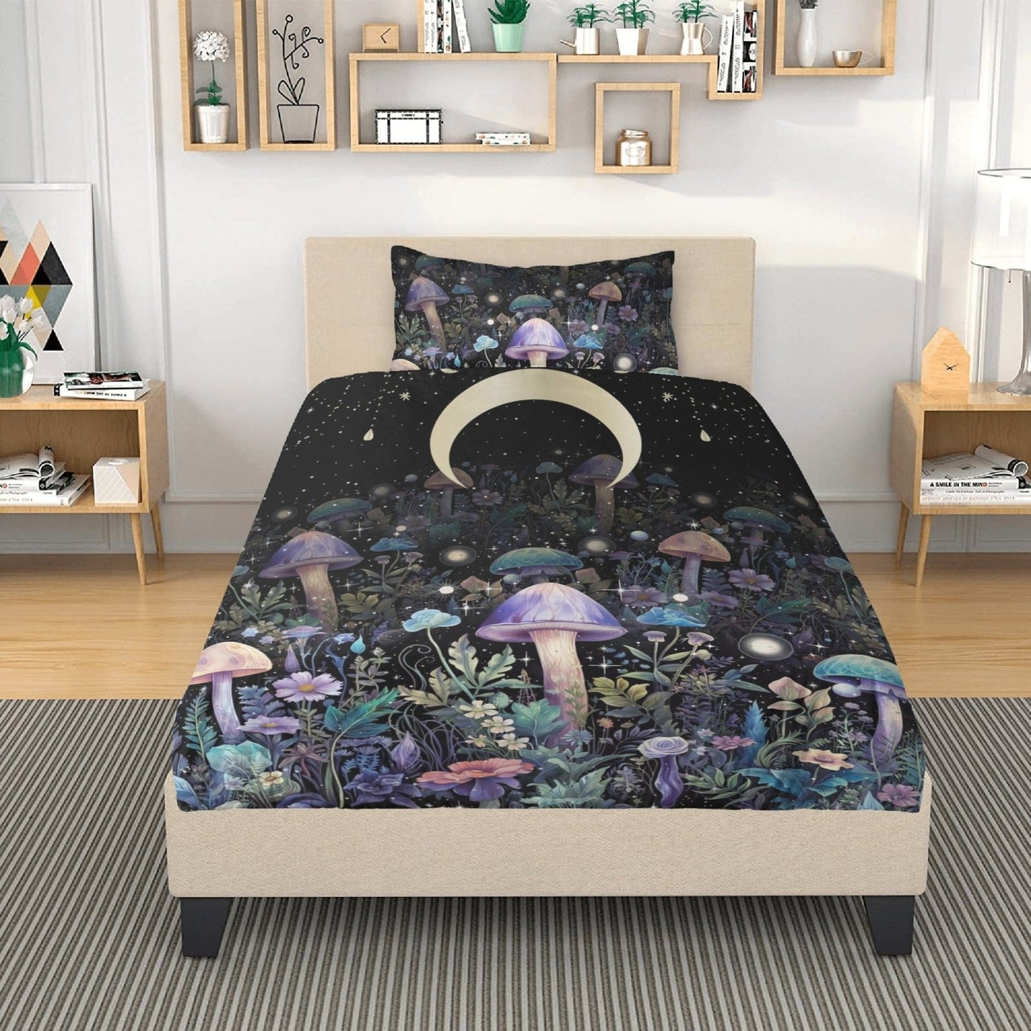 Dark Cottagecore purple mushroom 3 Pcs Beddings - sense forest