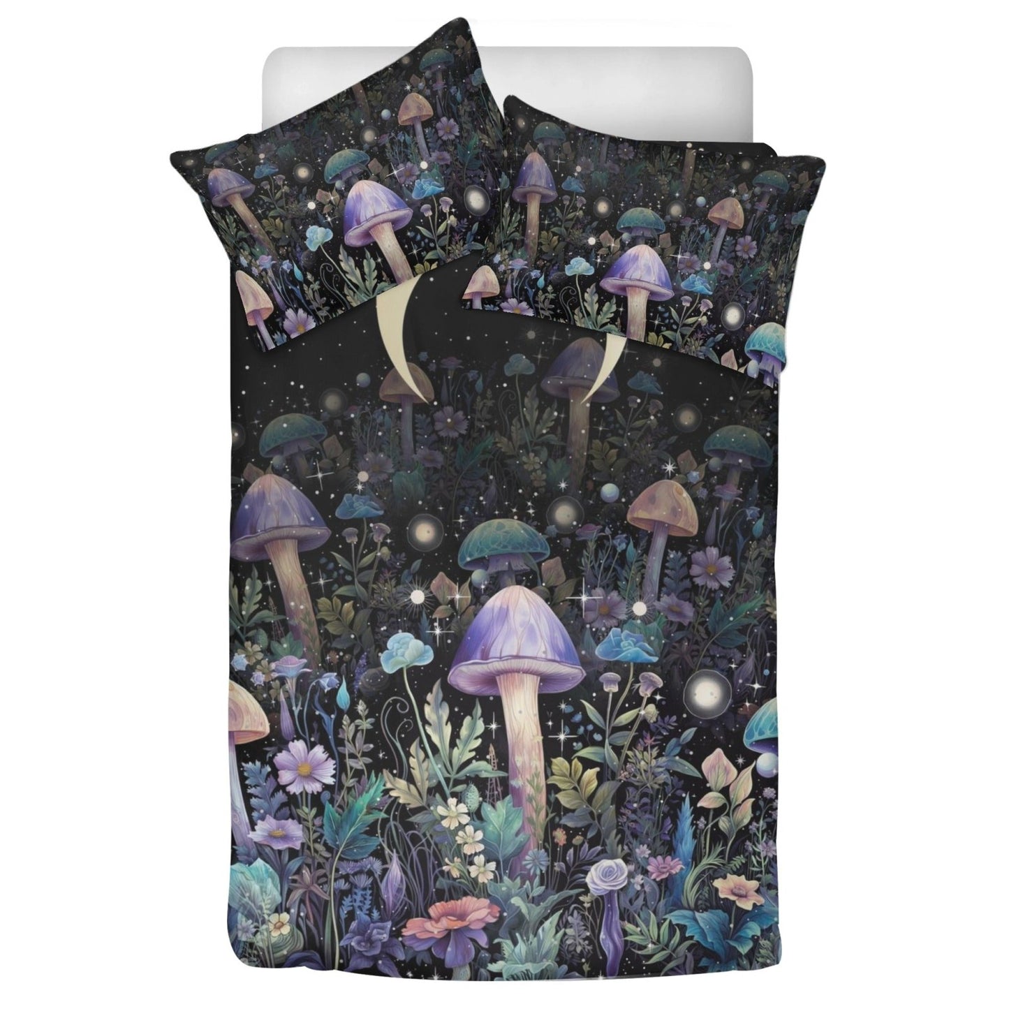 Dark Cottagecore purple mushroom 3 Pcs Beddings - sense forest