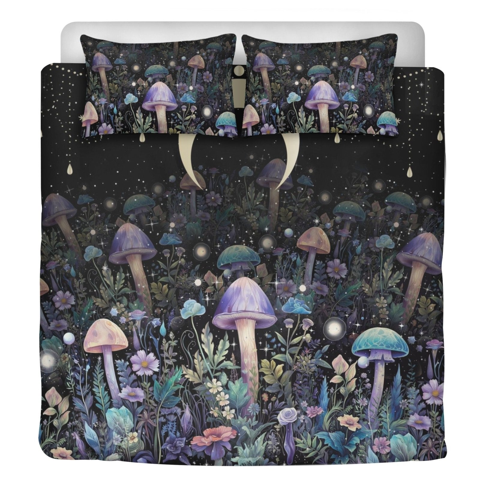 Dark Cottagecore purple mushroom 3 Pcs Beddings - sense forest