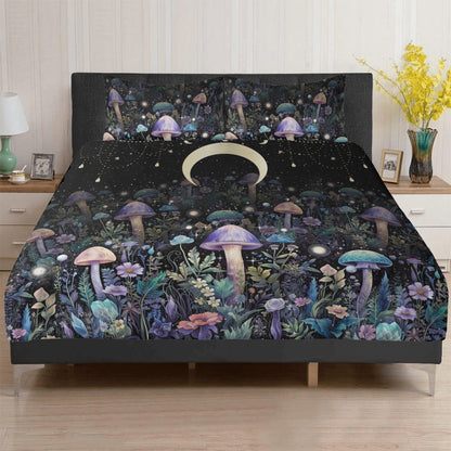 Dark Cottagecore purple mushroom 3 Pcs Beddings - sense forest