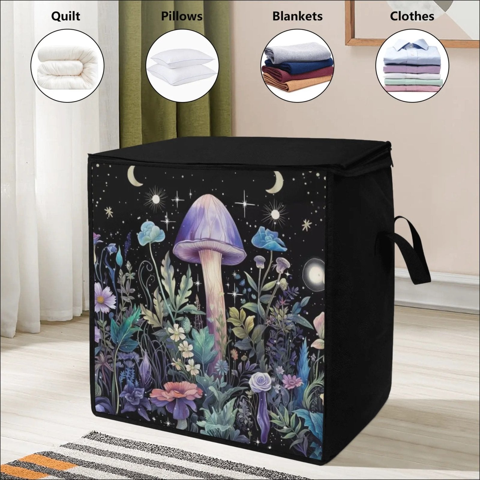 Dark Cottagecore Purple Mushroom Duvet bedding Storage Boxy Bag - sense forest