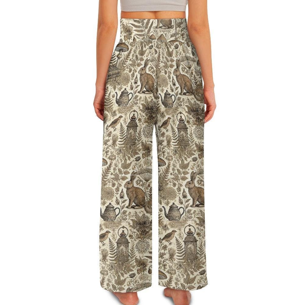 Earth Tone Forest Mushroom Bunny women's wide leg pants - sense forest