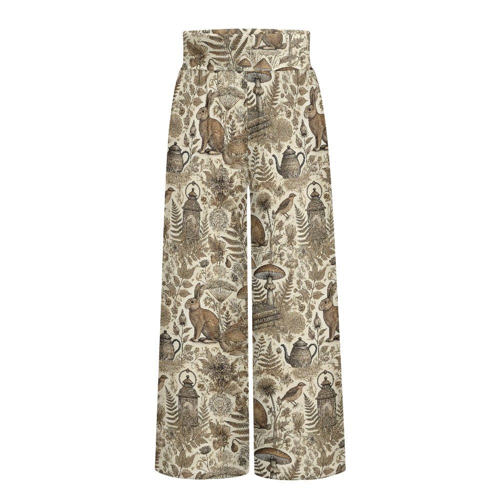 Earth Tone Forest Mushroom Bunny women's wide leg pants - sense forest
