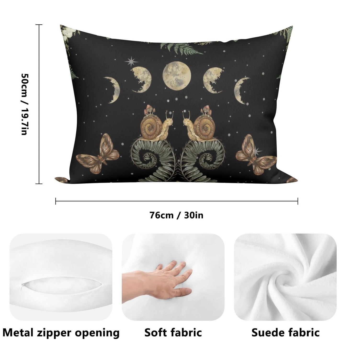 Fern Snail Moon phase Decorative Rectangular All - Over Print Pillow Case - sense forest