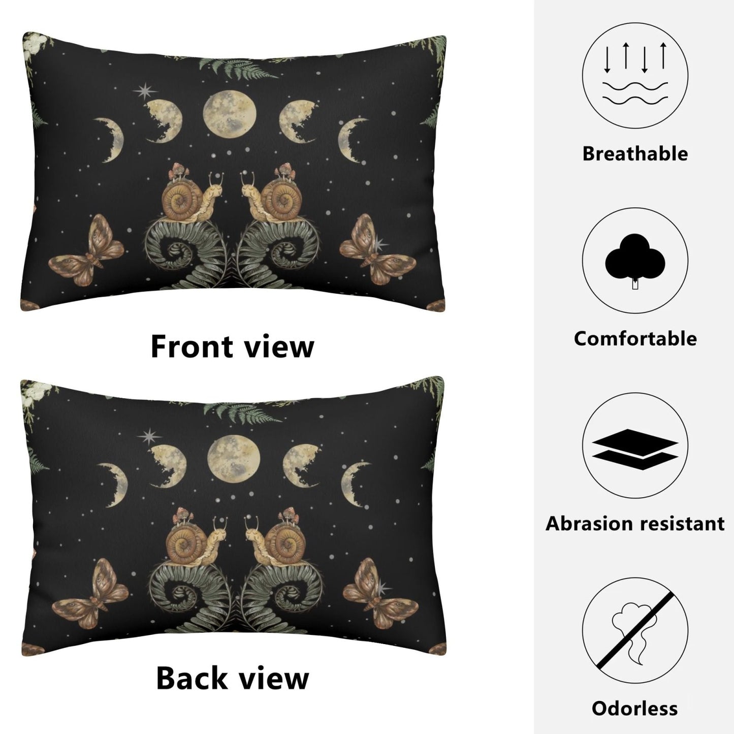Fern Snail Moon phase Decorative Rectangular All - Over Print Pillow Case - sense forest