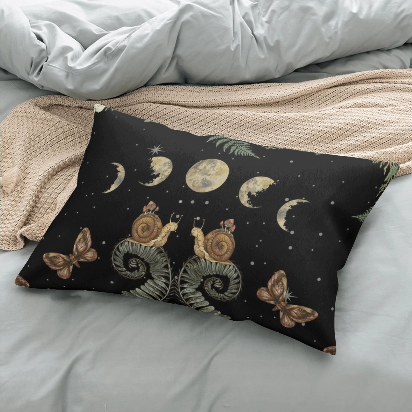 Fern Snail Moon phase Decorative Rectangular All - Over Print Pillow Case - sense forest