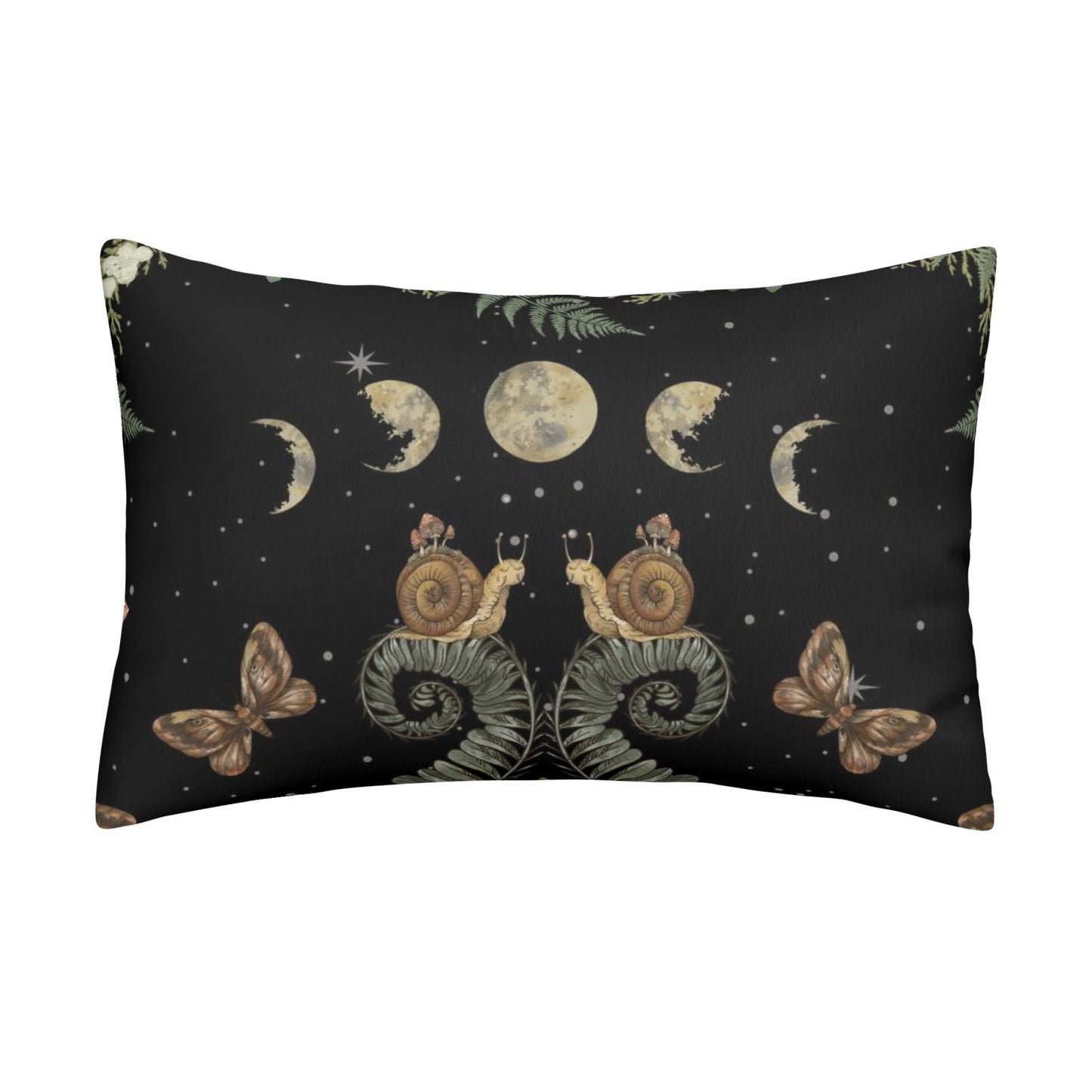 Fern Snail Moon phase Decorative Rectangular All - Over Print Pillow Case - sense forest