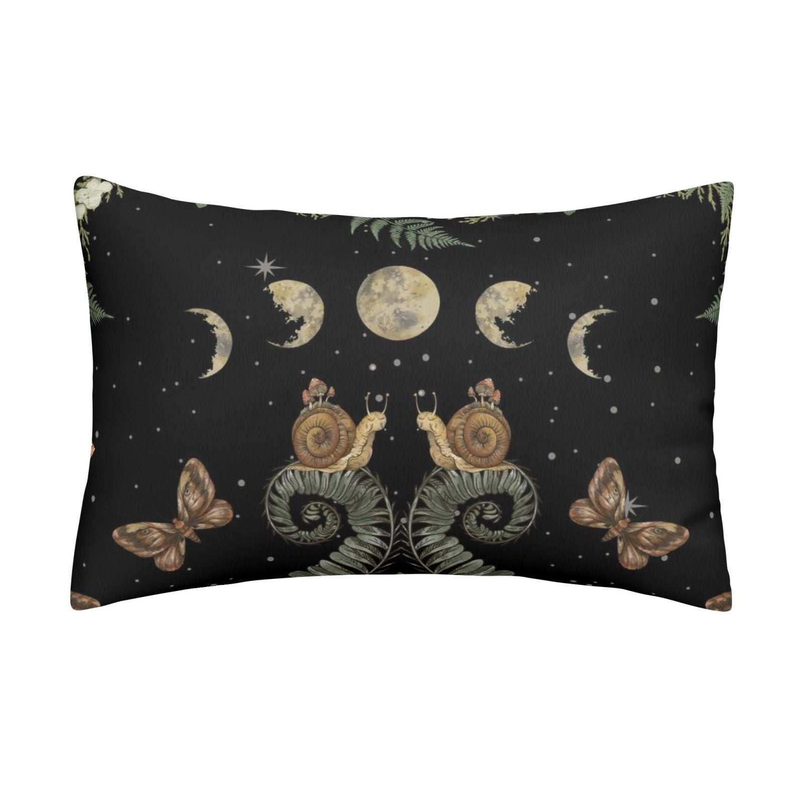 Fern Snail Moon phase Decorative Rectangular All - Over Print Pillow Case - sense forest