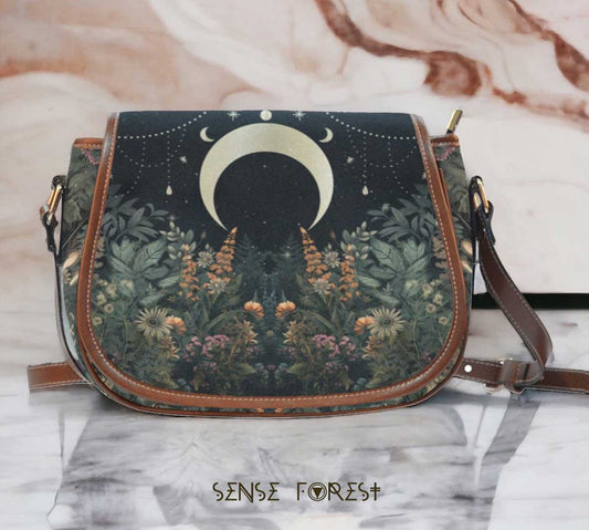 Lush Forest Moon Phase Witchy Canvas Saddle Bag | Sense Forest