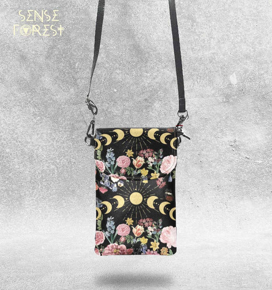 Floral moon phase Vegan leather phone purse - sense forest
