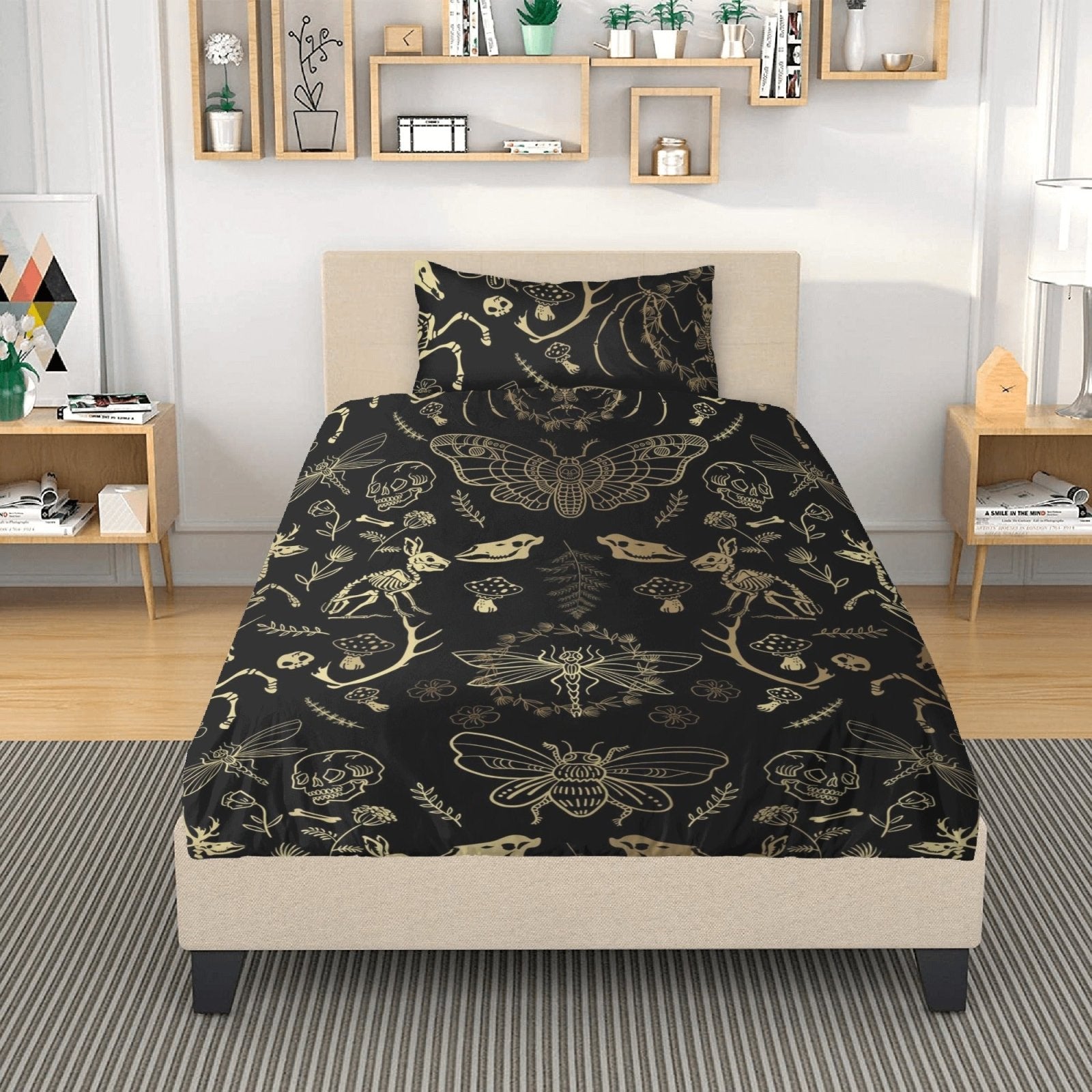 Forest Animal bones skeleton 3 Pcs Beddings, Oddities Dark academia Duvet Cover Set - sense forest
