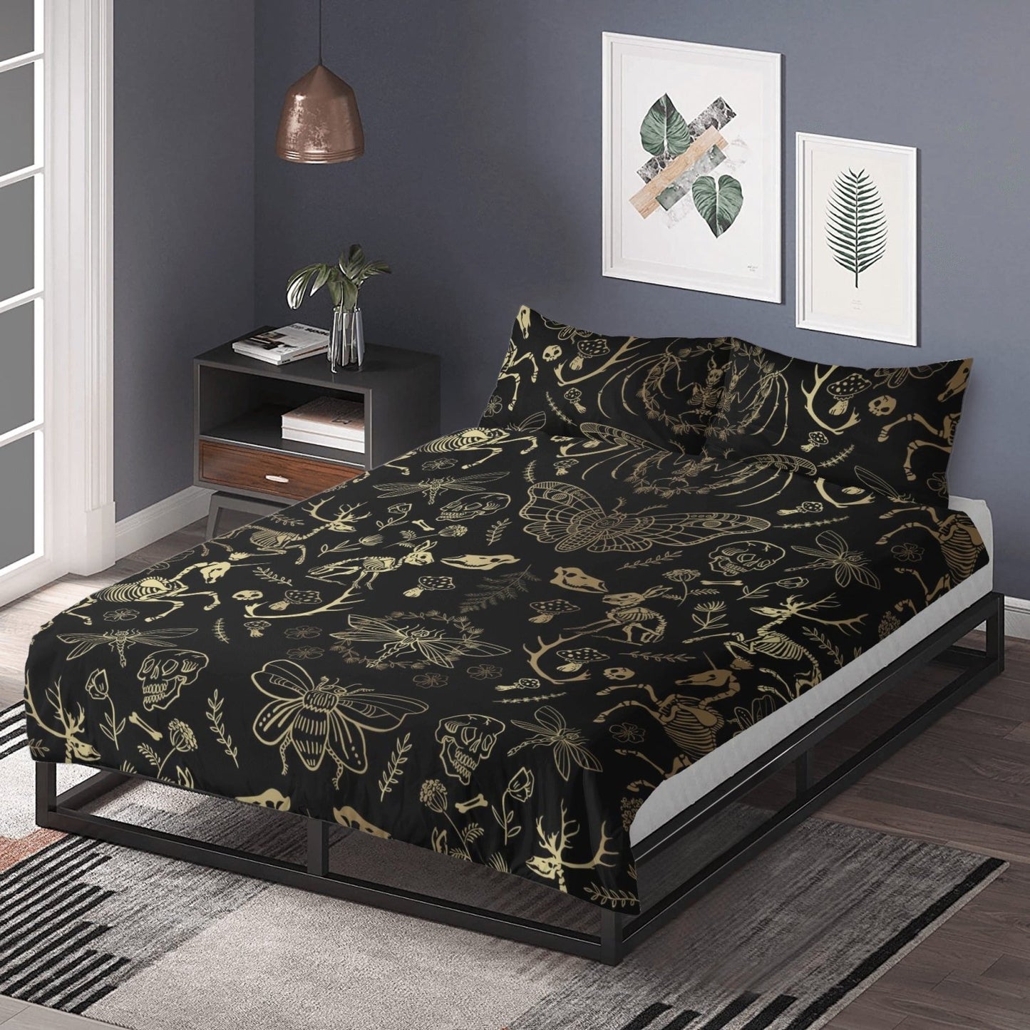 Forest Animal bones skeleton 3 Pcs Beddings, Oddities Dark academia Duvet Cover Set - sense forest
