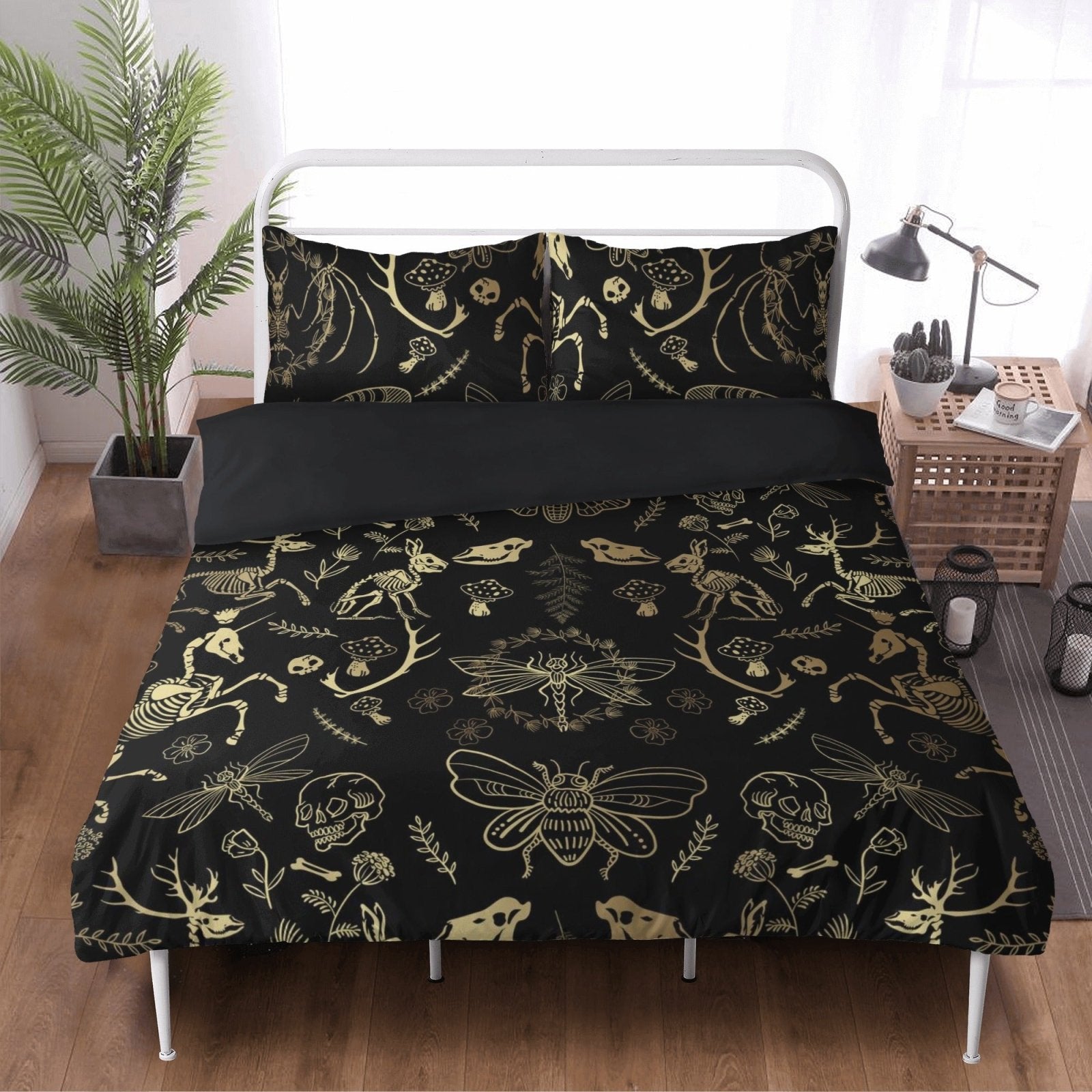 Forest Animal bones skeleton 3 Pcs Beddings, Oddities Dark academia Duvet Cover Set - sense forest