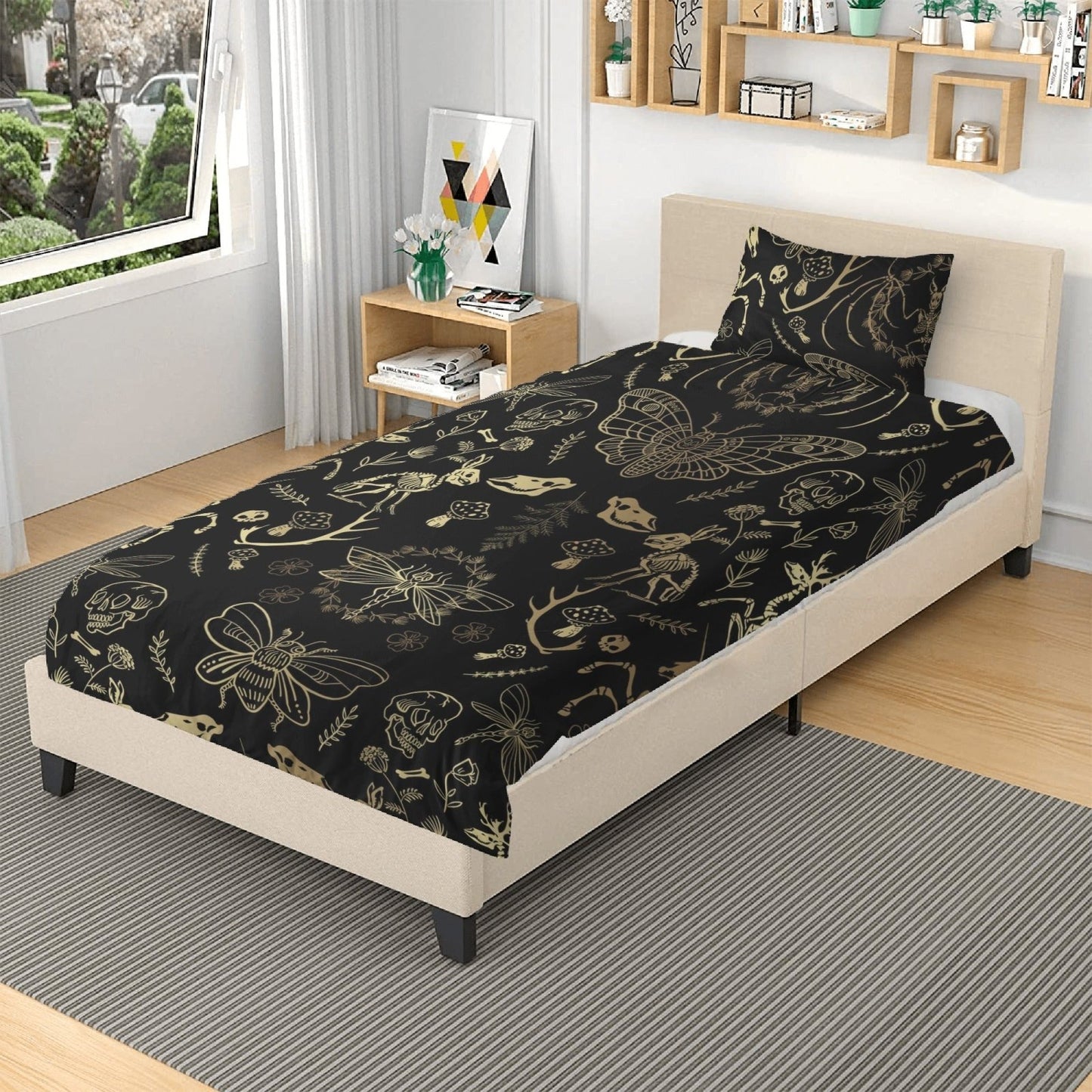 Forest Animal bones skeleton 3 Pcs Beddings, Oddities Dark academia Duvet Cover Set - sense forest