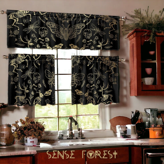 Forest animal bones skeleton Kitchen Curtain Valance and Tiers Set | Sense Forest - sense forest