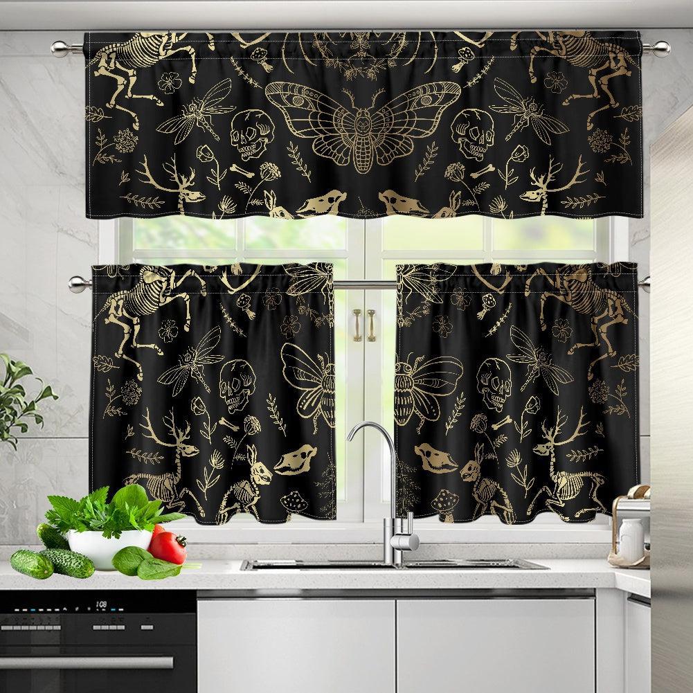 Forest animal bones skeleton Kitchen Curtain Valance and Tiers Set | Sense Forest - sense forest