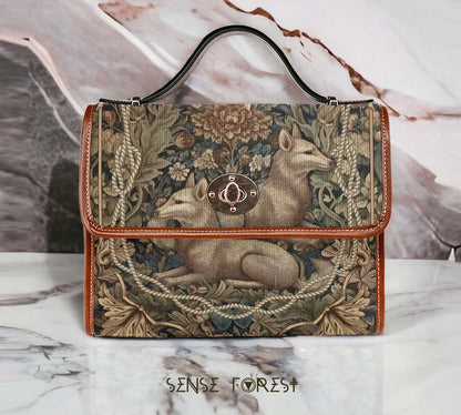 Fox in forest canvas satchel bag - sense forest