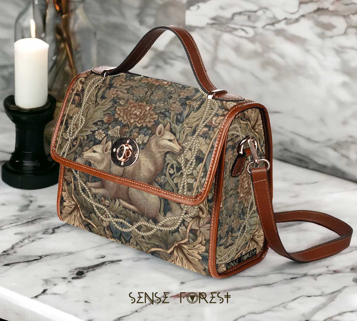 Fox in forest canvas satchel bag - sense forest