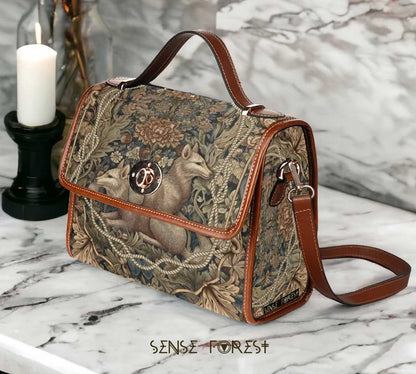 Fox in forest canvas satchel bag - sense forest