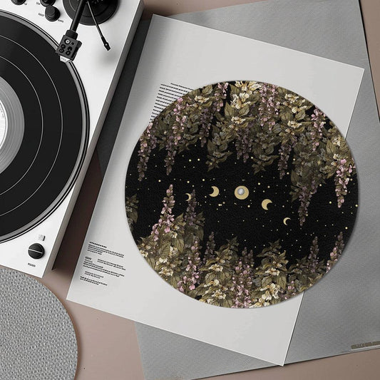 Foxglove Moon Phase Dark Cottagecore Turntable Slipmat | Sense Forest - sense forest