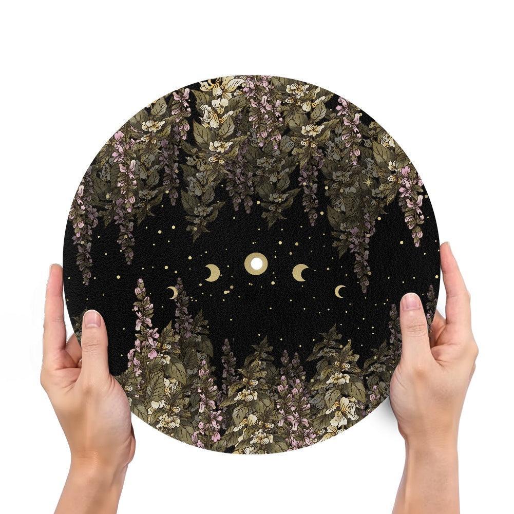 Foxglove Moon Phase Dark Cottagecore Turntable Slipmat | Sense Forest - sense forest