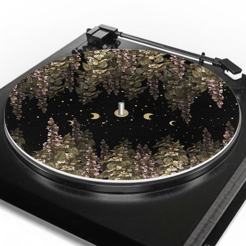 Foxglove Moon Phase Dark Cottagecore Turntable Slipmat | Sense Forest - sense forest
