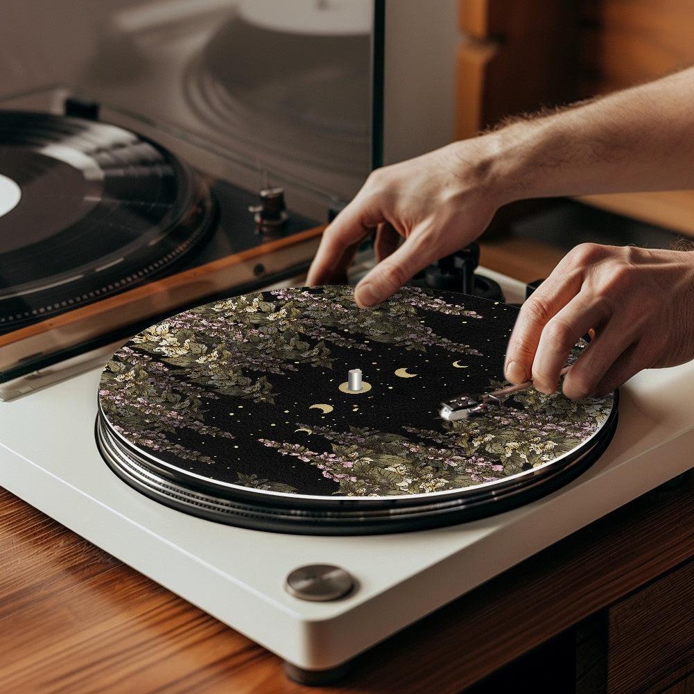 Foxglove Moon Phase Dark Cottagecore Turntable Slipmat | Sense Forest - sense forest