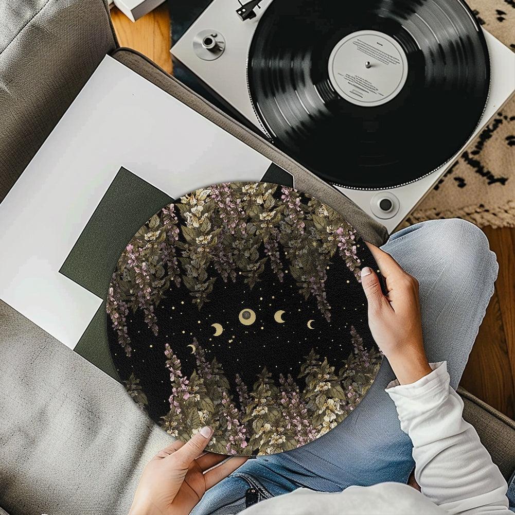 Foxglove Moon Phase Dark Cottagecore Turntable Slipmat | Sense Forest - sense forest