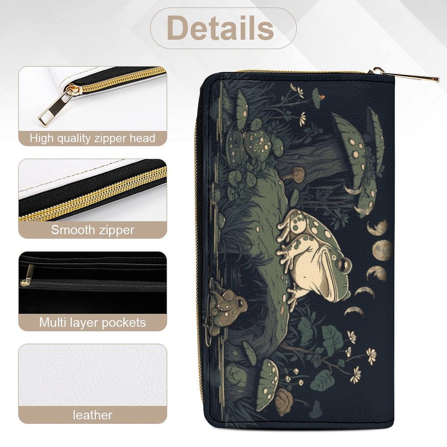 Goblincore Green Frog Zip Around Wallet Custom Wallet - sense forest