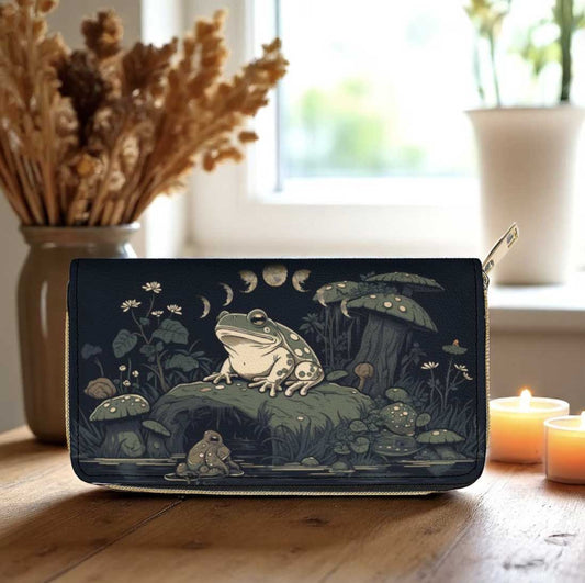 Goblincore Green Frog Zip Around Wallet Custom Wallet - sense forest