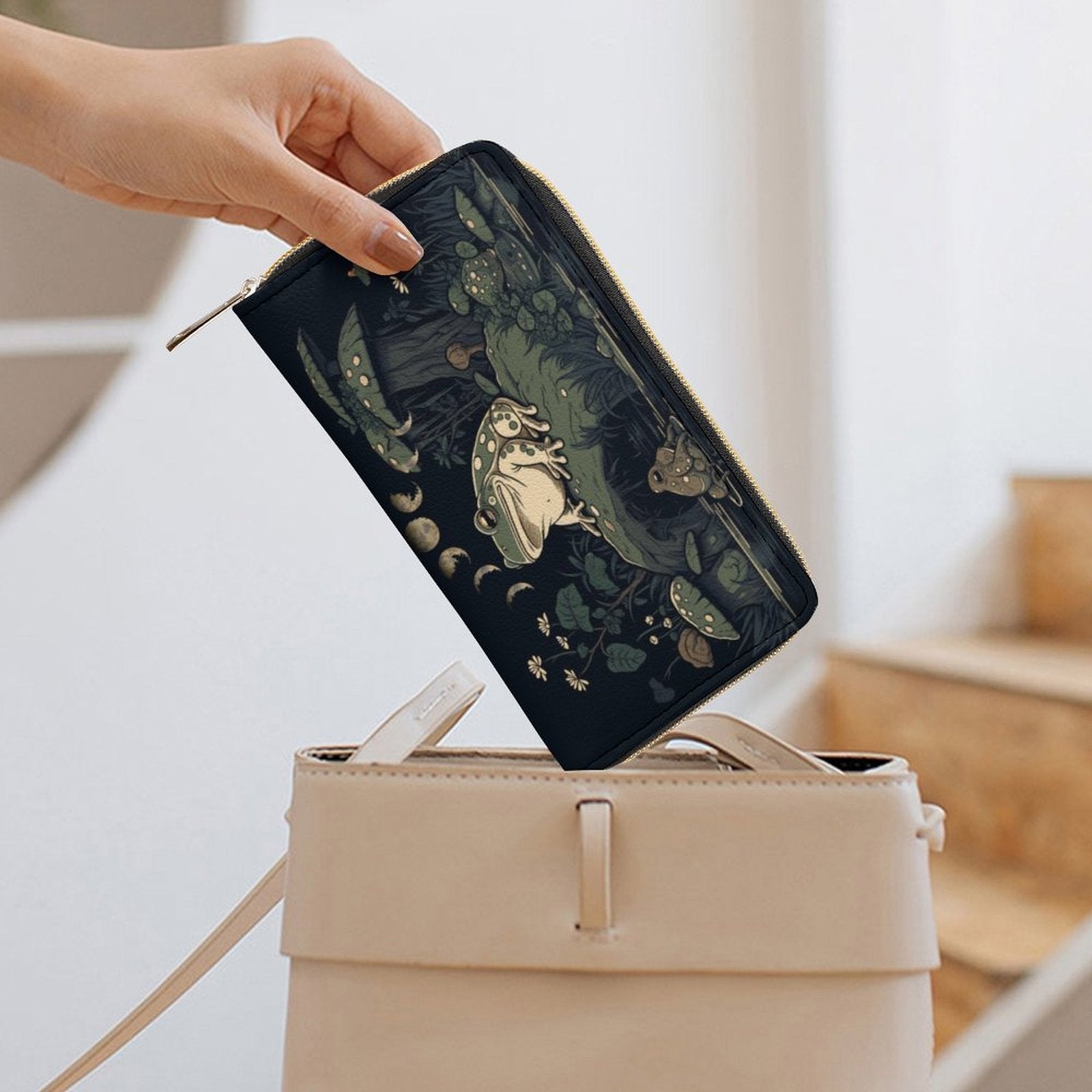Goblincore Green Frog Zip Around Wallet Custom Wallet - sense forest