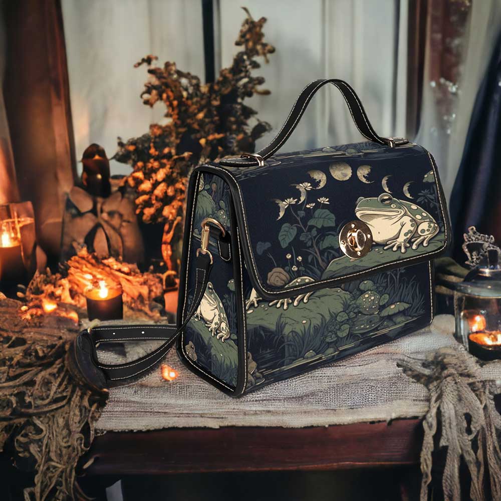 Goblincore Moon Frog forest satchel bag - sense forest