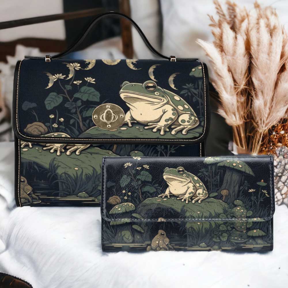 Goblincore Moon Frog Satchel bag and wallet set | Sense Forest - sense forest