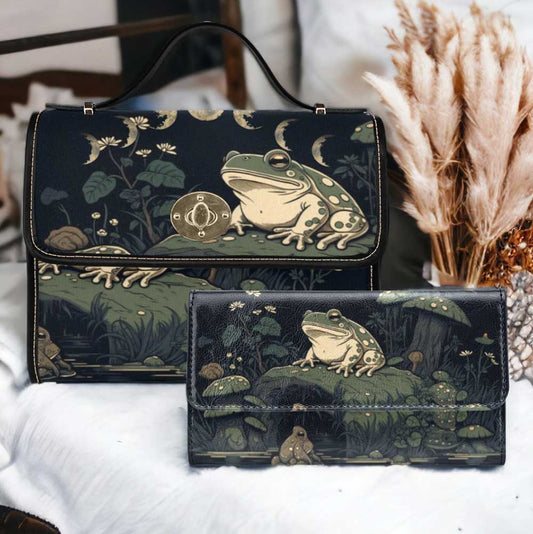 Goblincore Moon Frog Satchel bag and wallet set | Sense Forest - sense forest