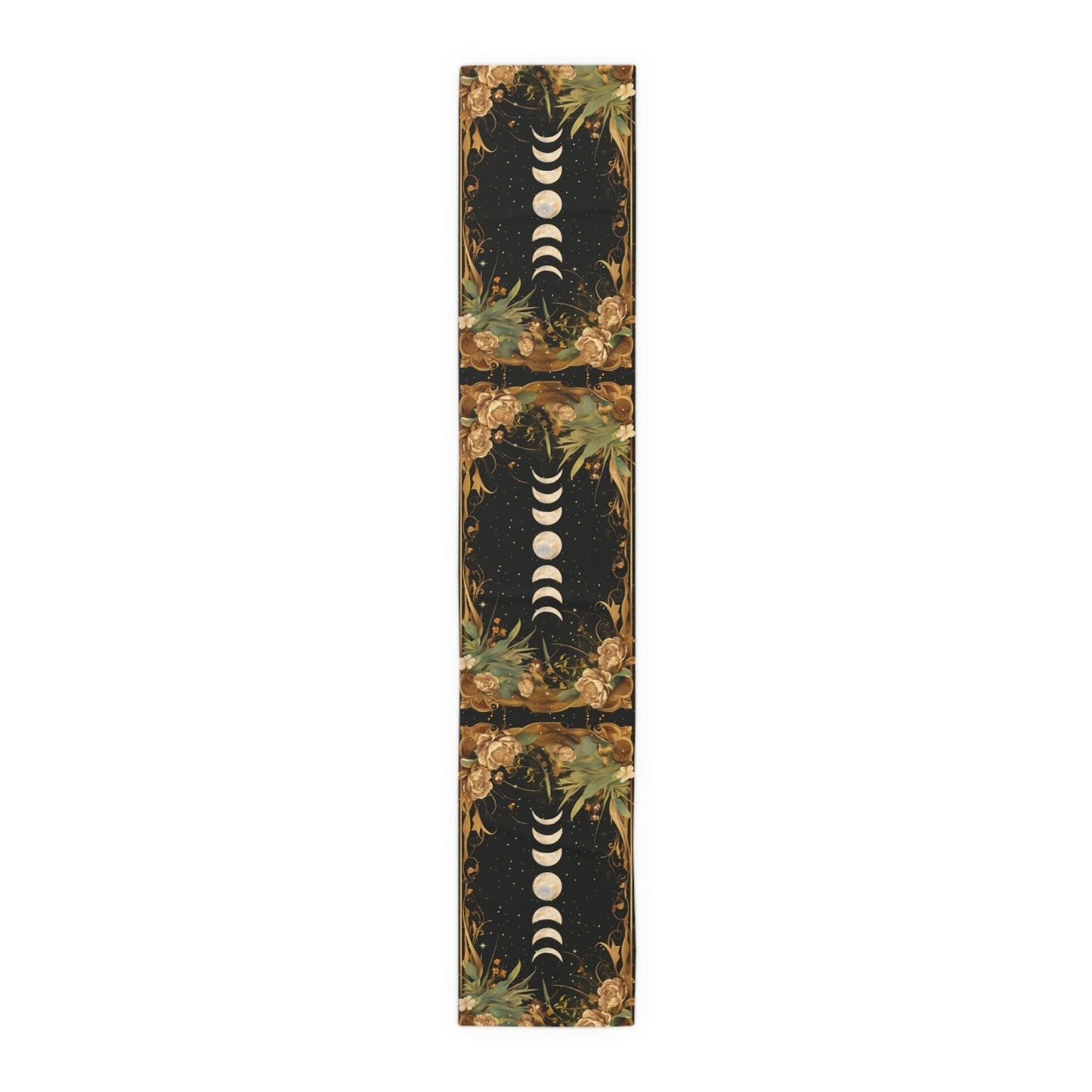 Green Gold moon phase floral whimsical dinner table runner cloth - sense forest