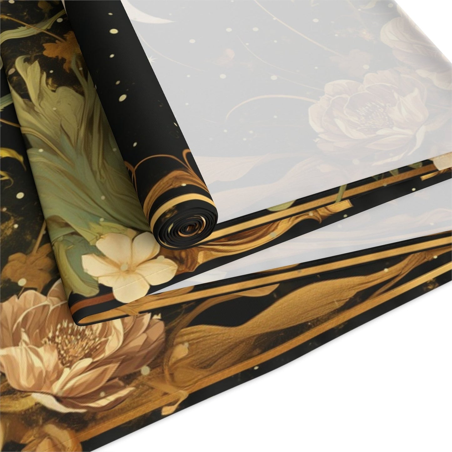 Green Gold moon phase floral whimsical dinner table runner cloth - sense forest