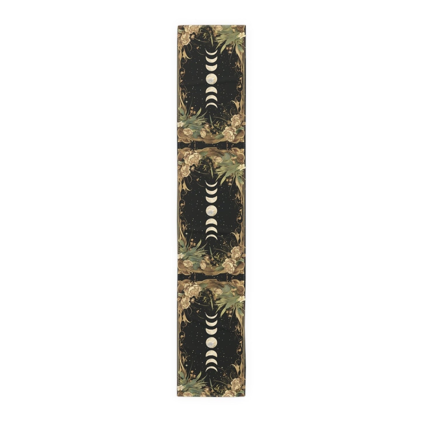 Green Gold moon phase floral whimsical dinner table runner cloth - sense forest