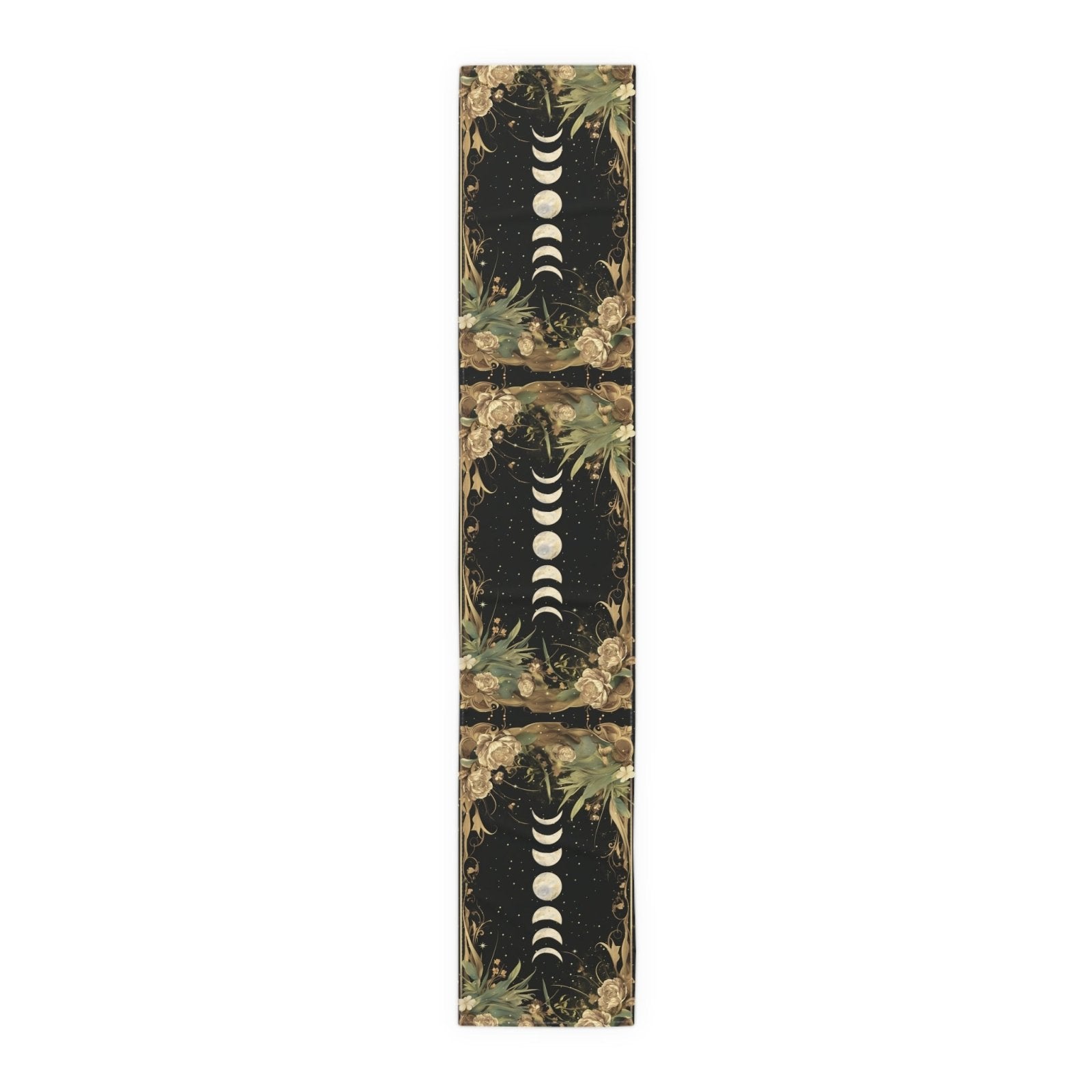 Green Gold moon phase floral whimsical dinner table runner cloth - sense forest