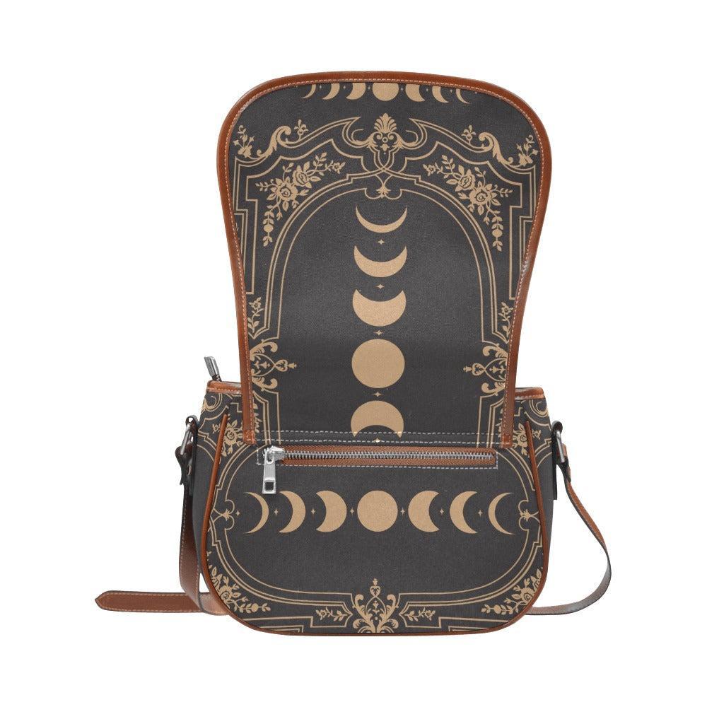 Hippies Goth Moon phases Grey Canvas saddle bag - sense forest