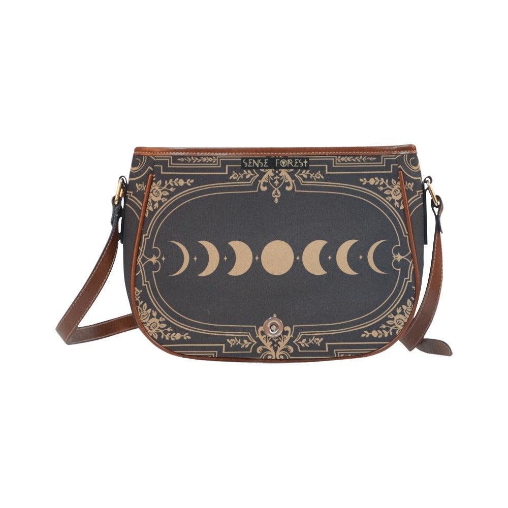 Hippies Goth Moon phases Grey Canvas saddle bag - sense forest