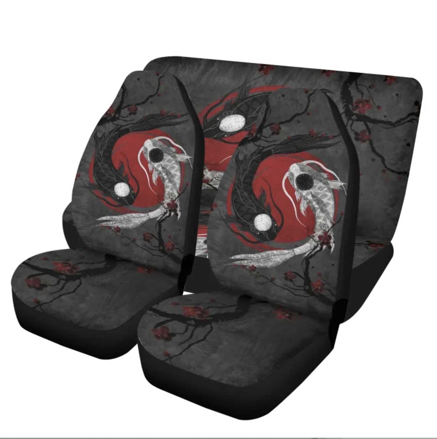 Japanese Anime Red sun Yin Yang Koi fish Car Seat Covers Set - sense forest