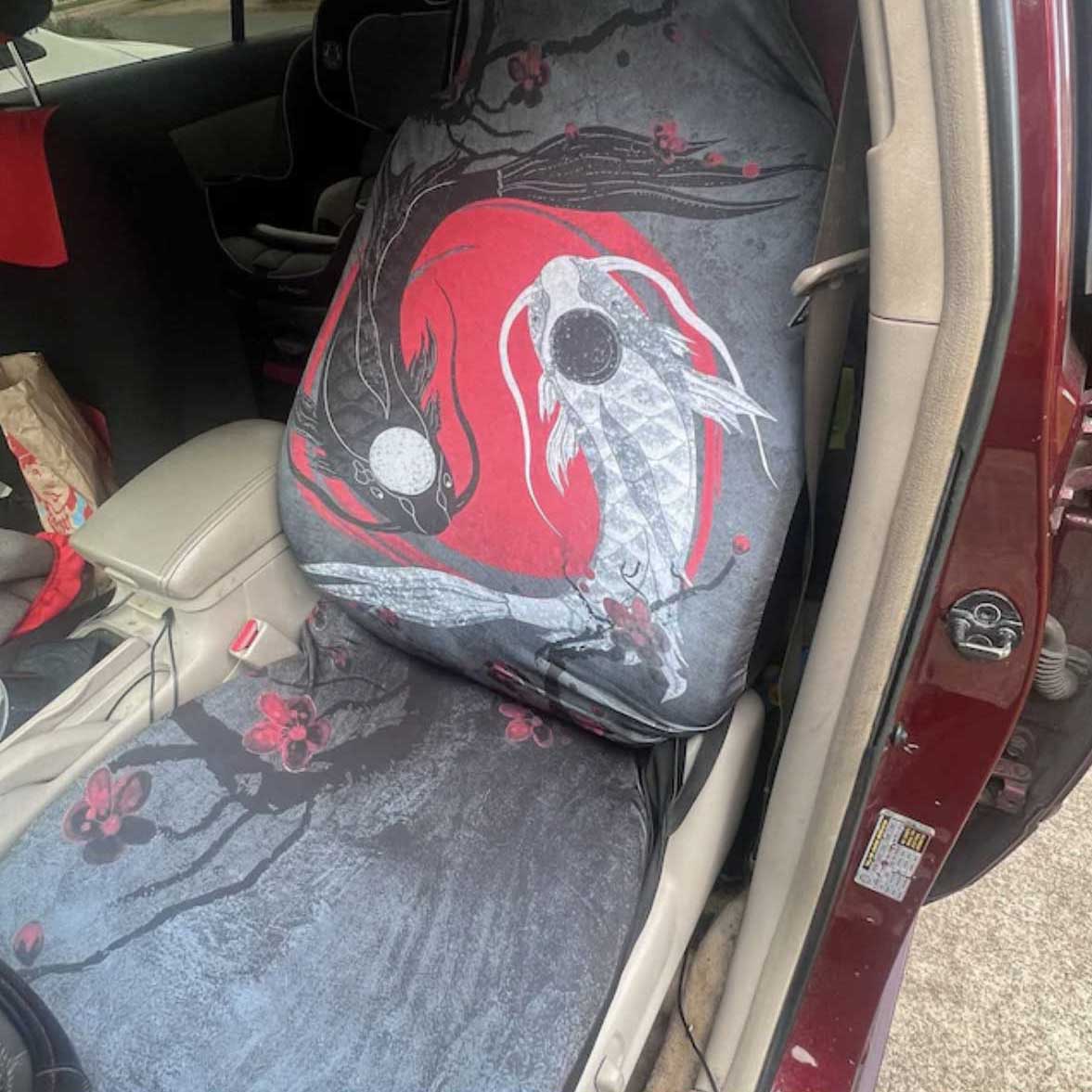 Japanese Anime Red sun Yin Yang Koi fish Car Seat Covers Set - sense forest